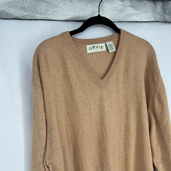 Orvis Cashmere Blend Sweater Mens Large Beige Tan V Neck Neutral Lightweight - Picture 3 of 7